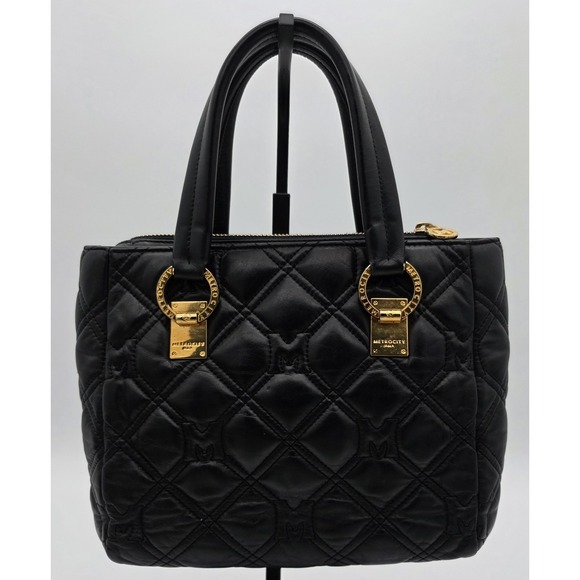 Metrocity Black Quilted Leather Satchel Made In Italy With Gold Hardware #0349 - Picture 3 of 16